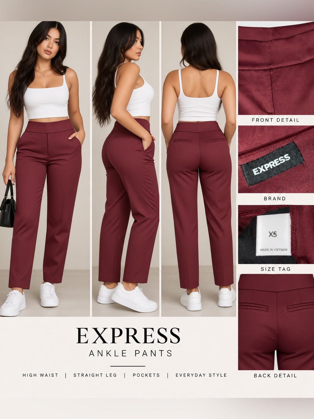 Express High-Waist Ankle Pants in Wine
